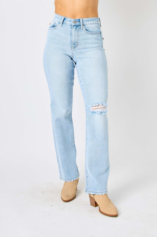 Judy Blue Full Size High Waist Distressed Straight Jeans Light Jeans