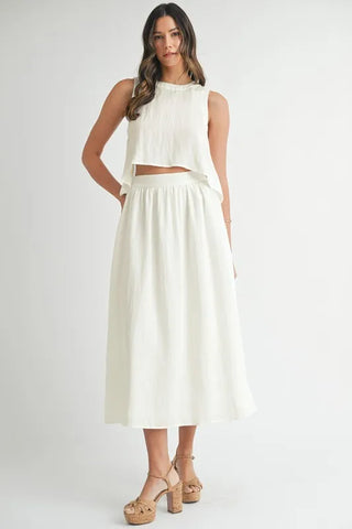 Wrinkled Round Neck Swing Top and Skirt Set set