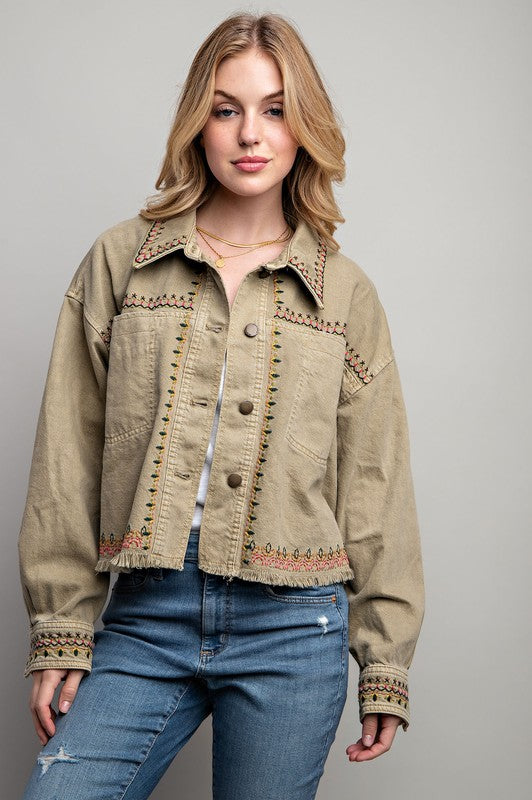 EMBROIDERED WASH COTTON JACKET Jacket