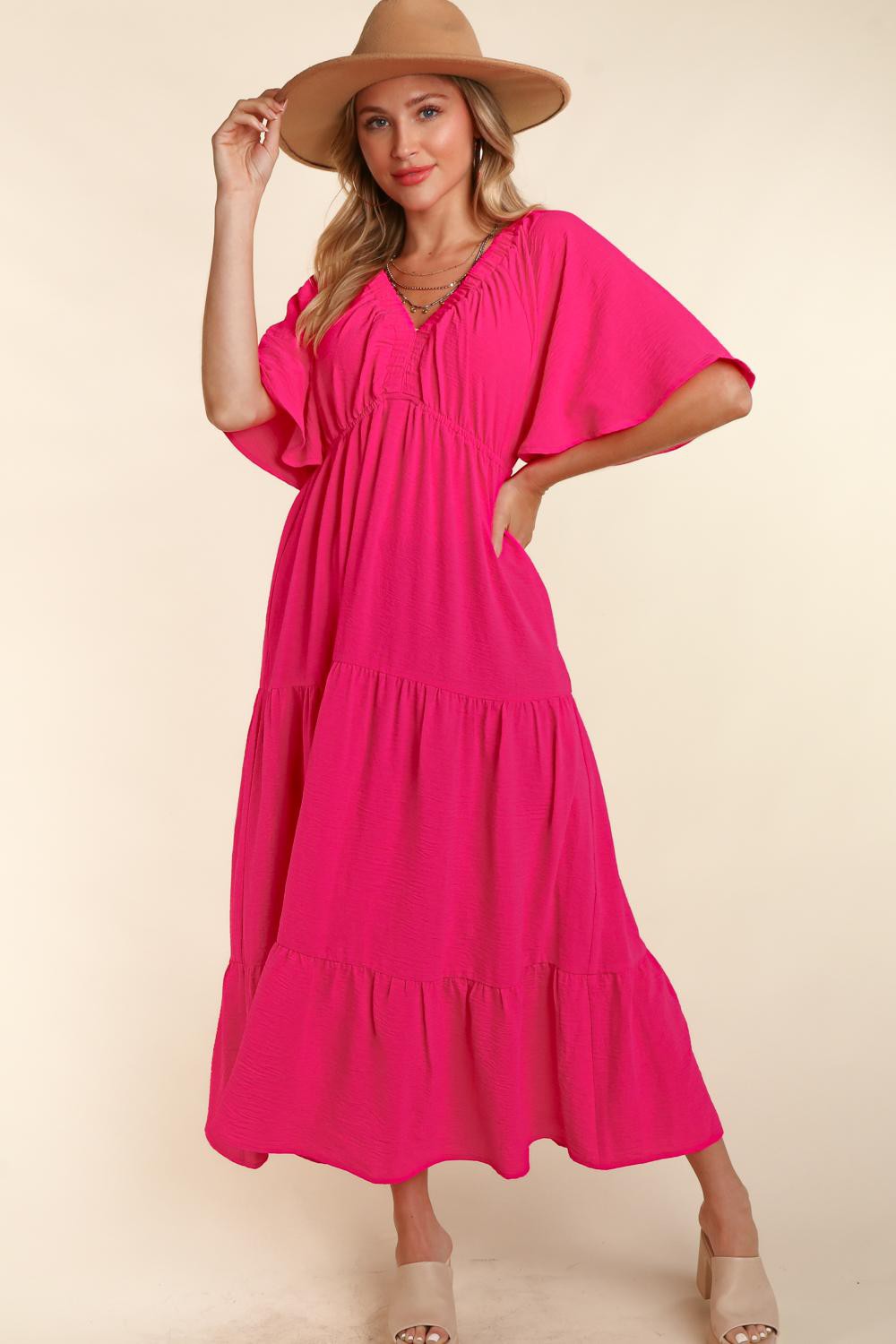 Haptics Tiered Babydoll Maxi Dress with Side Pocket Dress