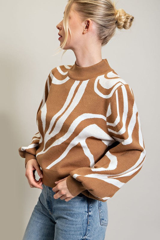 Mock Neck Printed Sweater Sweater