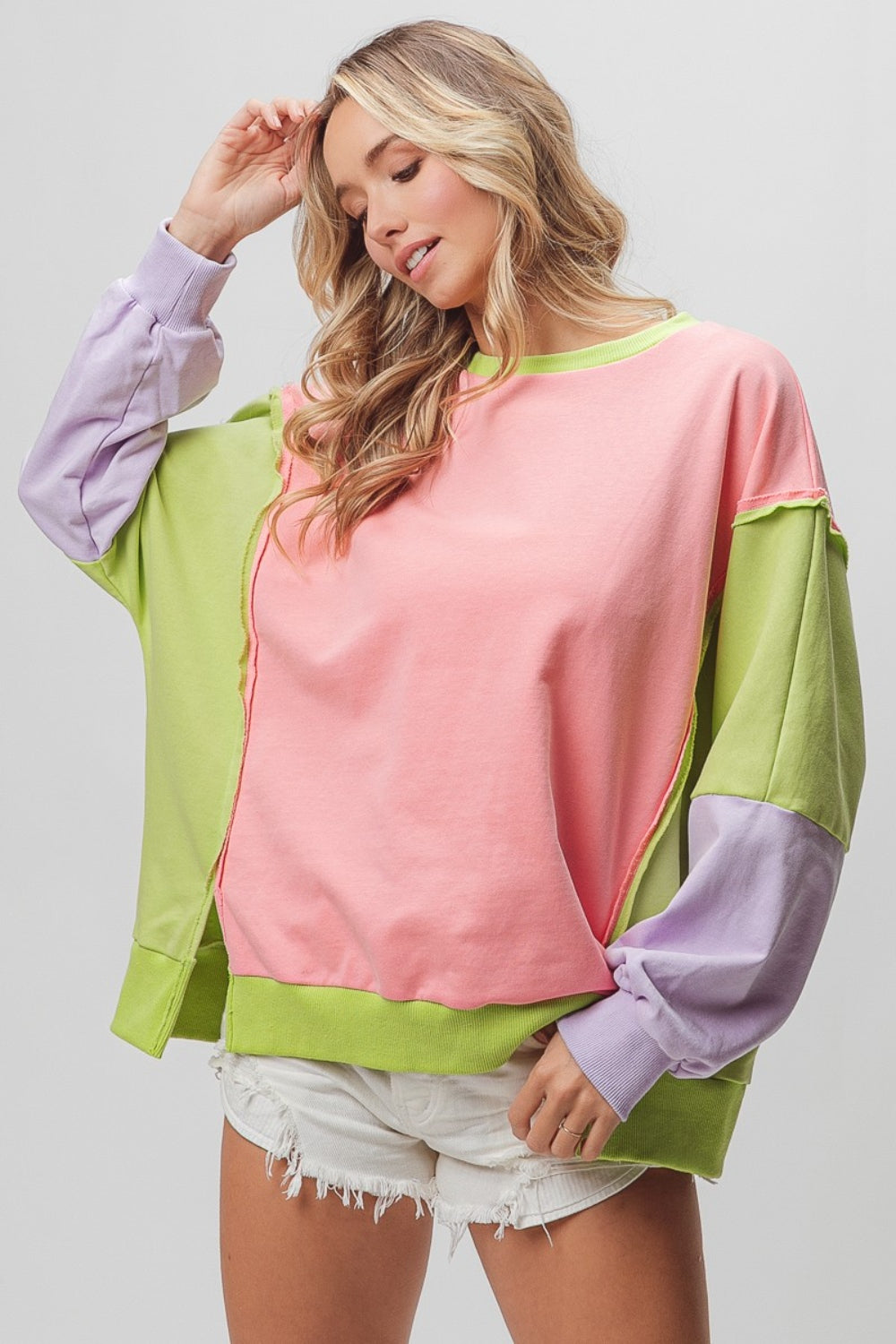 BiBi Washed Color Block Sweatshirt sweatshirt