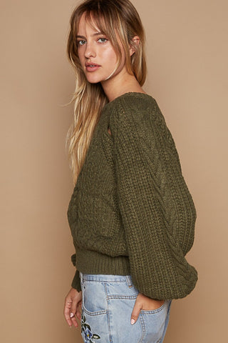 POL Cable Knit Cutout Long Sleeve Sweater Sweater