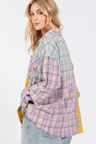 Button Up Raw Hem Plaid Flannel Shirt Shirt