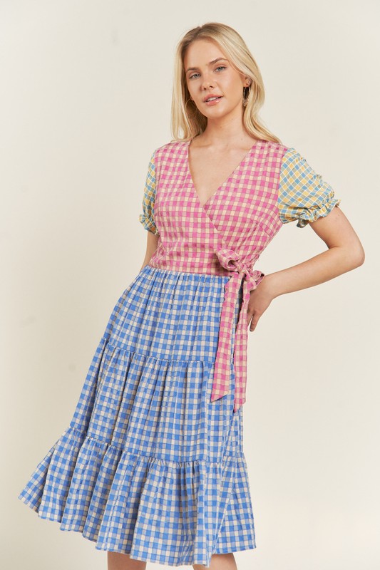 Colorblock gingham Dress MULTI Dress