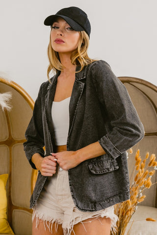 BiBi Single Breasted Washed Denim Blazer Jacket