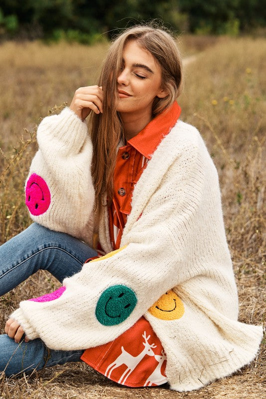 The Fuzzy Smile Long Bell Sleeve Knit Cardigan cardigan