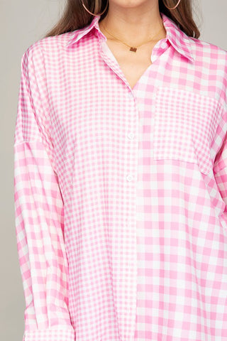 Plaid shirt with a pocket Pink shirt