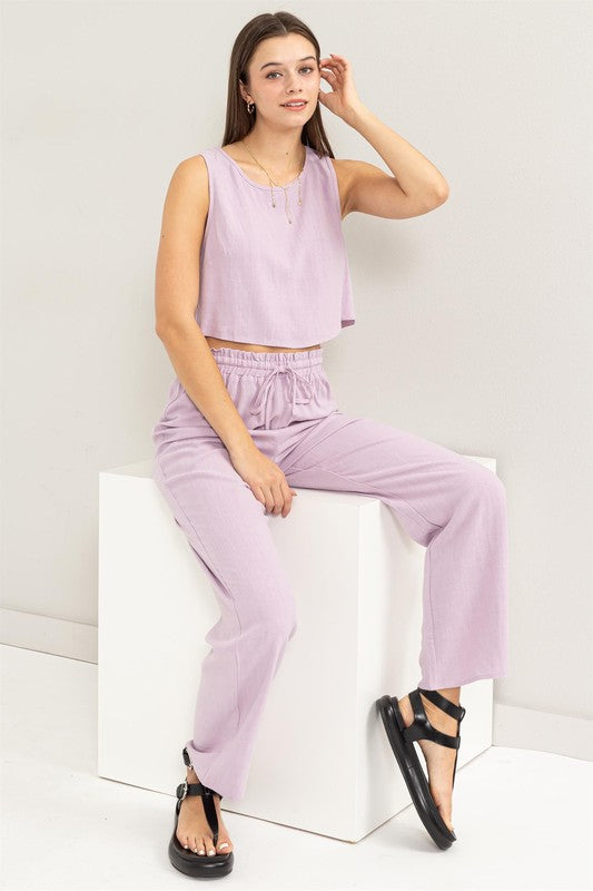 D-Linen Blended Top and Pants Set Set