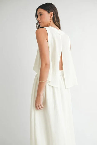 Wrinkled Round Neck Swing Top and Skirt Set set