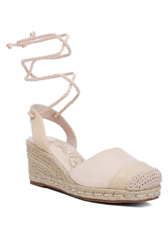 Aiden Lace-Up Crochet Espadrilles Beige espadrilles