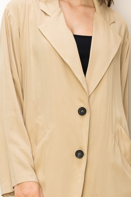 Right Round Button Front Oversized Coat Trench Coat