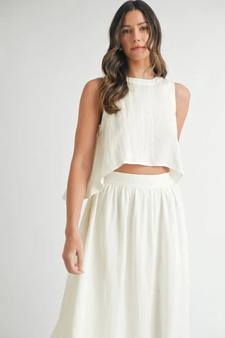 Wrinkled Round Neck Swing Top and Skirt Set set