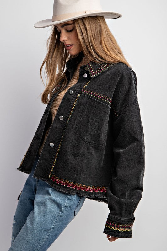 EMBROIDERED WASH COTTON JACKET Jacket