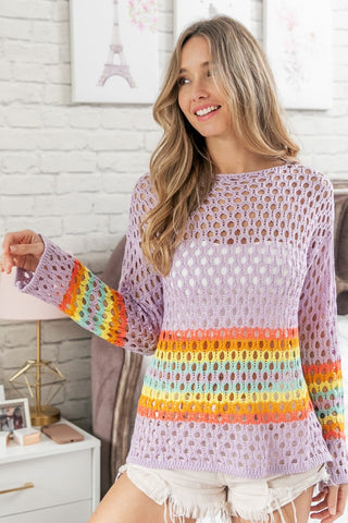 BiBi Rainbow Stripe Hollow Out Cover Up top