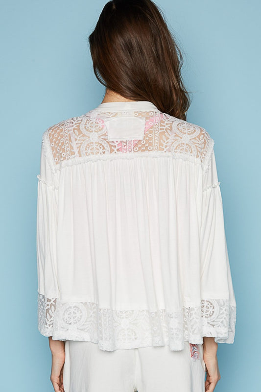 POL Open Front Lace Detail Cardigan Top