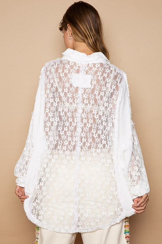 POL Oversize Lace Button-Down Shirt shirt