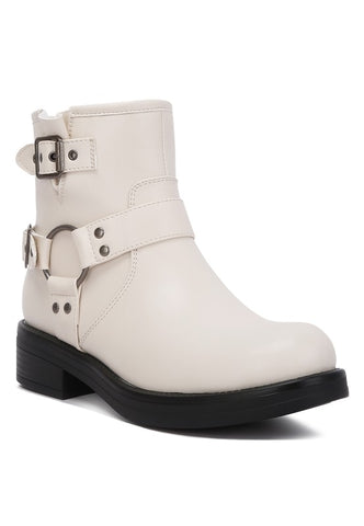 Allux Faux Leather Pin Buckle Boots OFF WHITE Boots