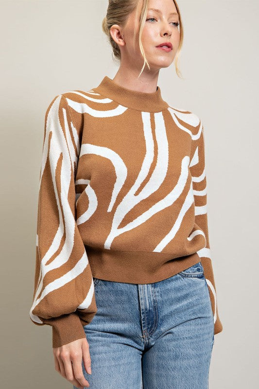 Mock Neck Printed Sweater CAMEL Sweater