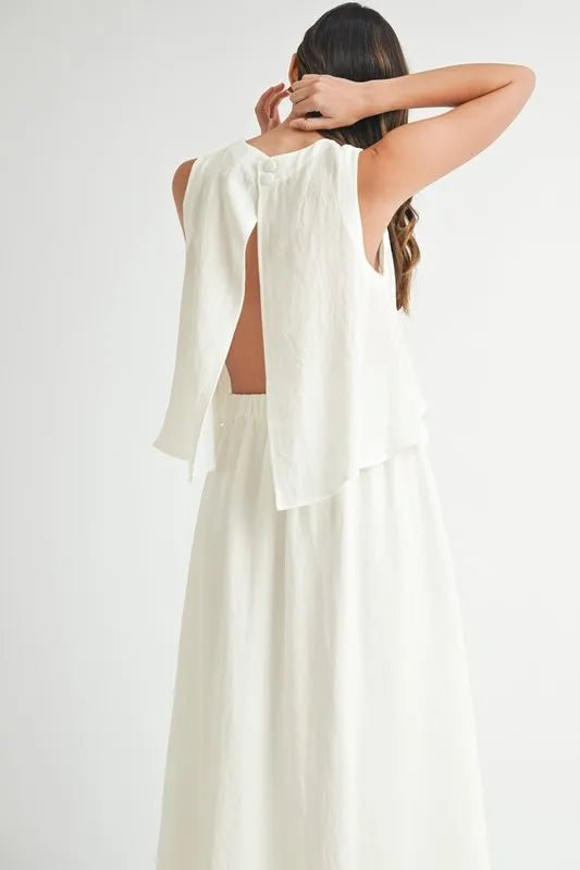 Wrinkled Round Neck Swing Top and Skirt Set set