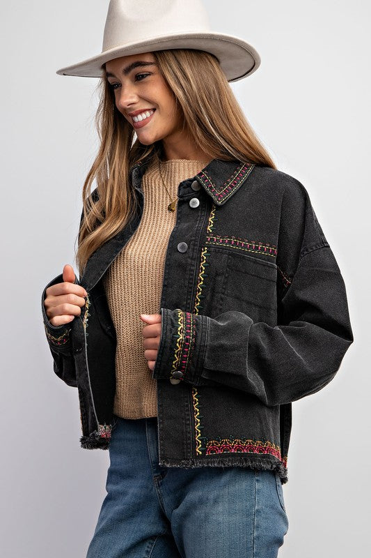 EMBROIDERED WASH COTTON JACKET Jacket