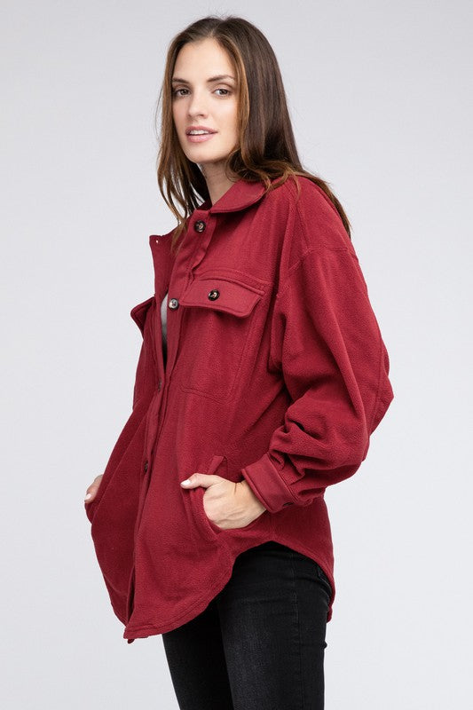 Fleece Buttoned Down Oversized Jacket Jacket