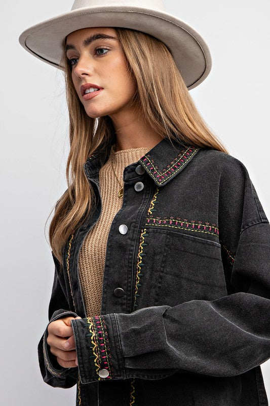 EMBROIDERED WASH COTTON JACKET Jacket