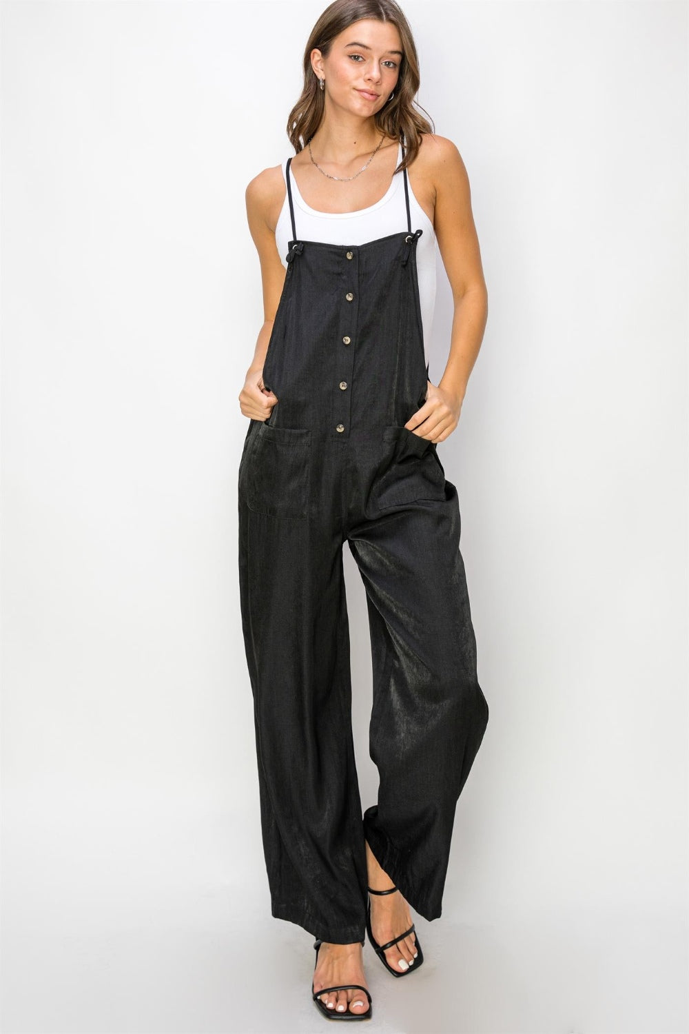 HYFVE Half Button Sleeveless Straight Jumpsuit jummpsuit