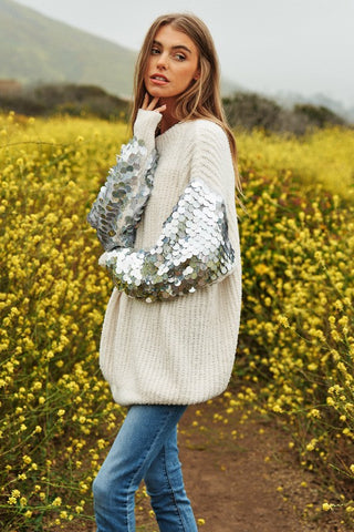 Sequin Sleeve Sweater Knit Tunic Top Sweater