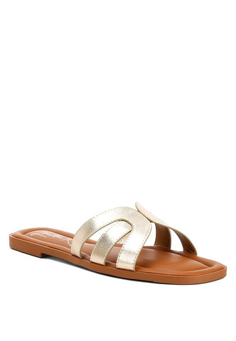 Aura Faux Leather Flat Sandals Gold Sandals