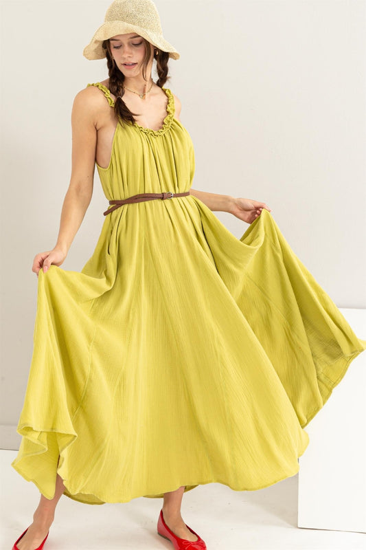HYFVE Frill Sleeveless A-Line Maxi Dress Olive Dress