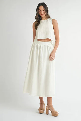 Wrinkled Round Neck Swing Top and Skirt Set set