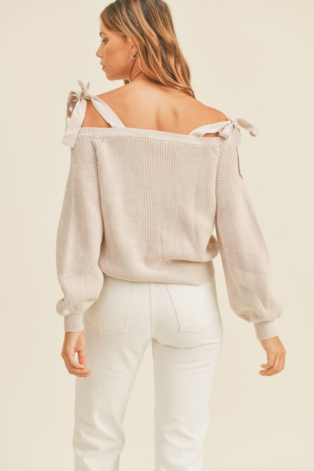Off Shoulder Self Tie Strap Button Down Sweater cardigan
