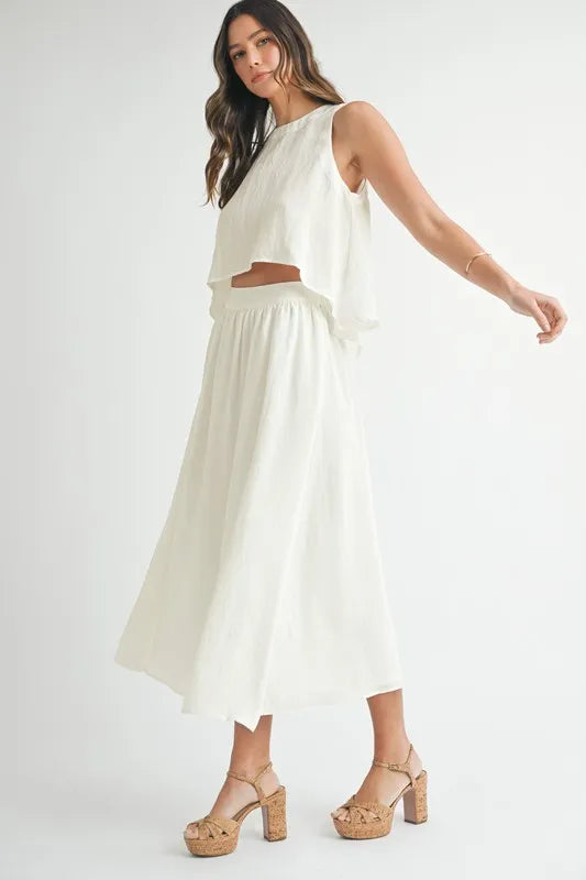Wrinkled Round Neck Swing Top and Skirt Set set