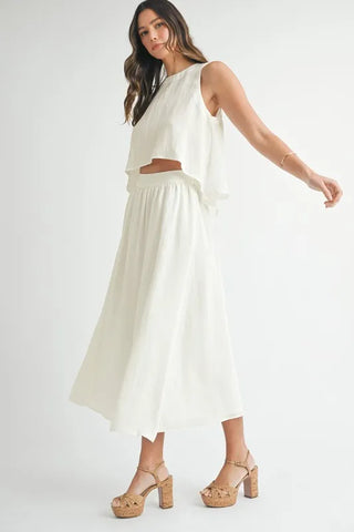 Wrinkled Round Neck Swing Top and Skirt Set set
