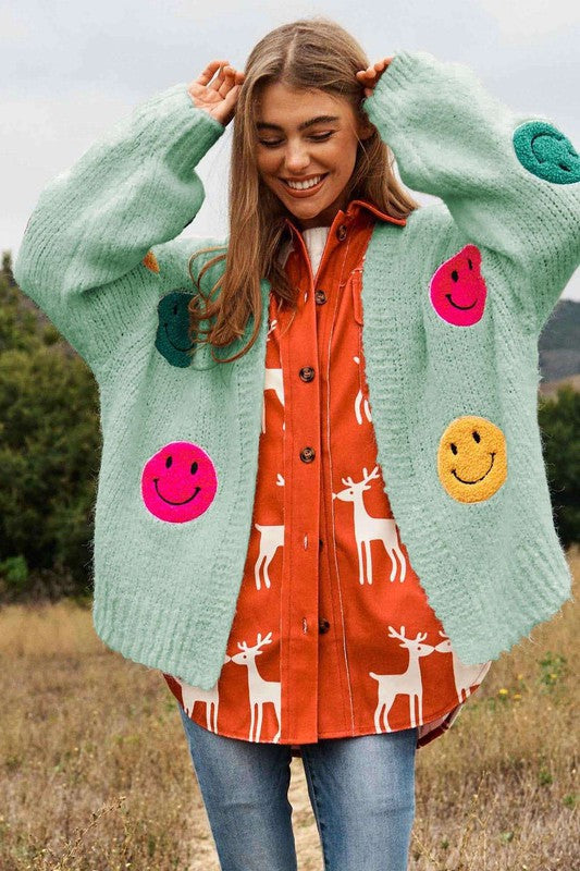 The Fuzzy Smile Long Bell Sleeve Knit Cardigan Sage cardigan