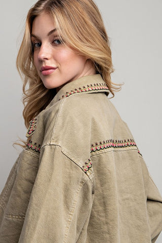 EMBROIDERED WASH COTTON JACKET Jacket