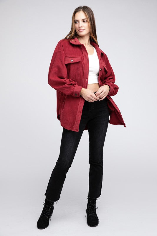 Fleece Buttoned Down Oversized Jacket Jacket