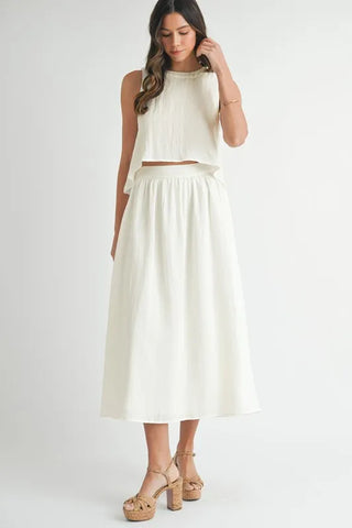 Wrinkled Round Neck Swing Top and Skirt Set set