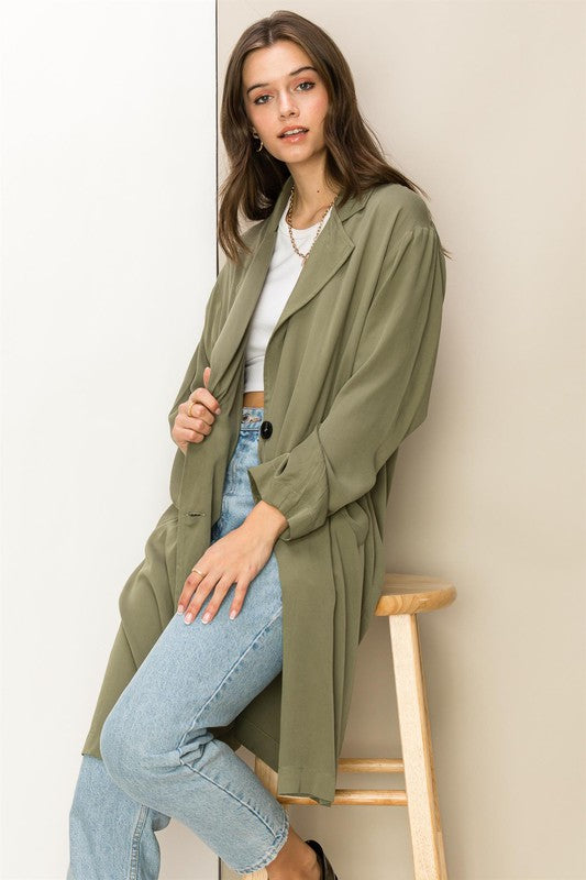 Right Round Button Front Oversized Coat Trench Coat