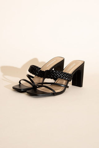 CARMEN-S BRAIDED STRAP SANDAL HEELS BLACK