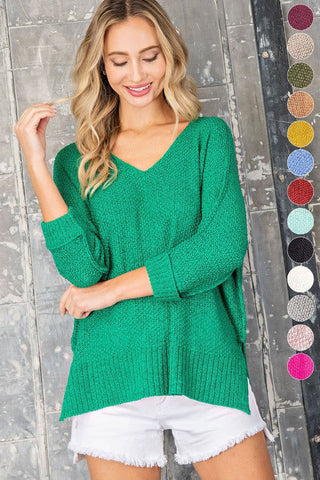 Crew Neck Knit Sweater KELLY GREEN Top