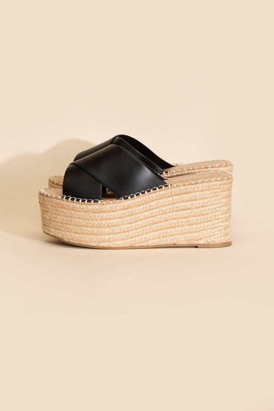 Raffia Platform Slides Sandals