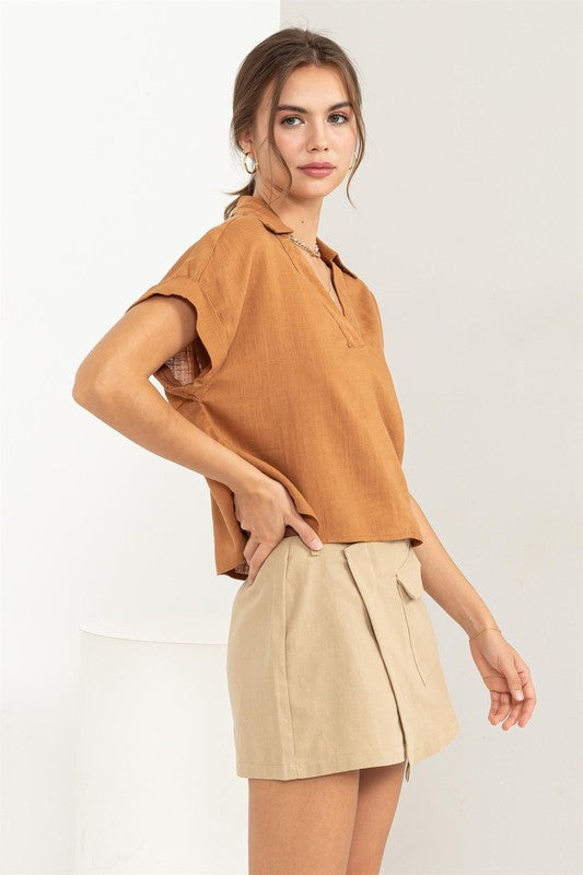 Always a Delight Short Sleeve Linen Top Top