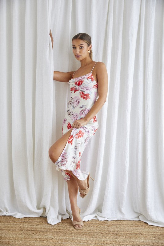 Floral Midi Cowl Neck Slip Dress Dress