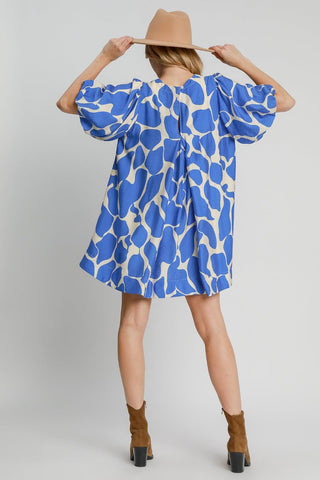 Umgee Two Tone Abstract Print Puff Sleeve Dress Dress