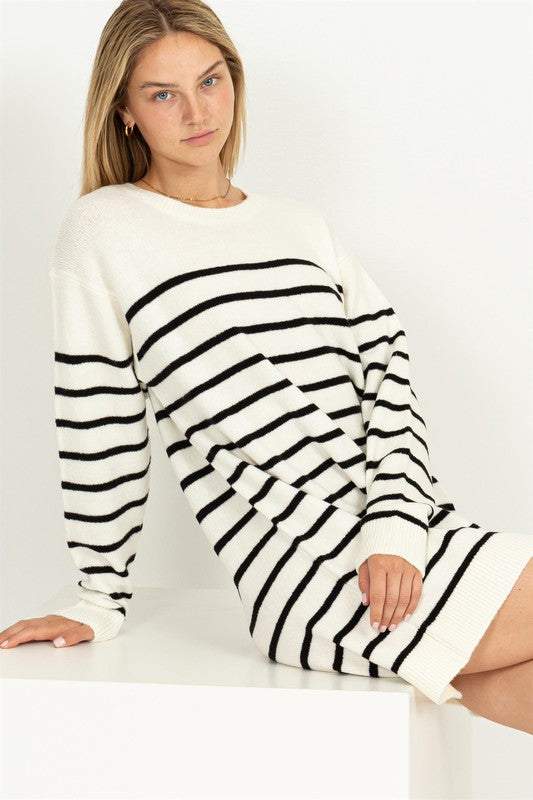 Casually Chic Striped Sweater Dress CREAM BLACK Dress