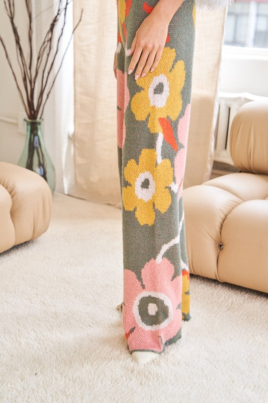 Flower Printed Casual Cozy Full Long Wide Pants Pants