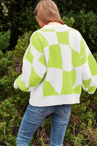 Multi Geo Checker Pullover Knit Sweater Top Sweater