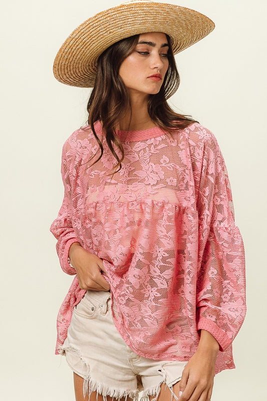 BiBi Floral Lace Long Sleeve Top Shirt